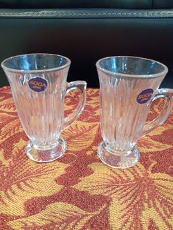 Vintage Soga Japan Crystal Set of 2 New Mug Style Glassware As New No Box