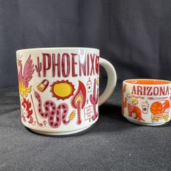 Starbucks Set Of 2 PHOENIX AZ + Arizona Been There Series BTS Coffee Mug Cup