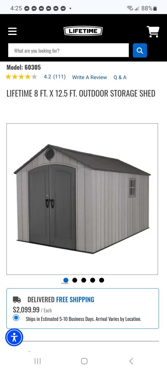 Lifetime Shed 8x12.5
