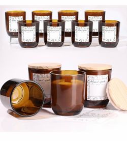 12PCS 8oz Amber Glass Candle Jars with Lids - Premium Candle Making Kit, Airtight Candle Vessels with Lids for Crafts, Storage & Gifts, Ideal for Wedd