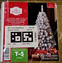 Holiday Time T5 - 4 Ft Flocked Greenfield Pine Christmas Tree 105 Lites NOB