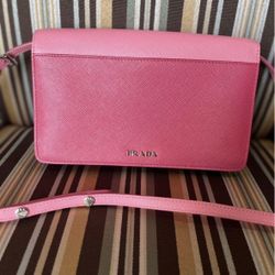 Prada pink Saffiano shoulder bag 12x8in