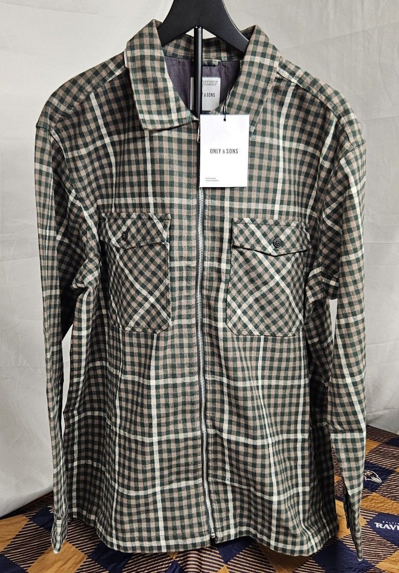 Men's Only & Sons Spruce Checkered Zippered Flannel Size 2XL