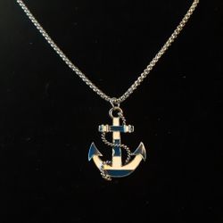 Fun Blue and White Nautical Anchor Necklace 