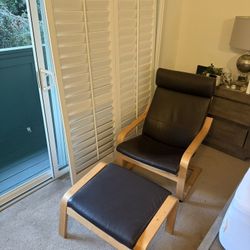 IKEA POÄNG Black Leather Chair & Ottoman