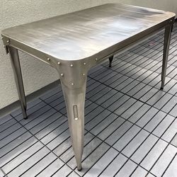 Industrial Modern Metal Dining Table – Antique Silver Aviator Style