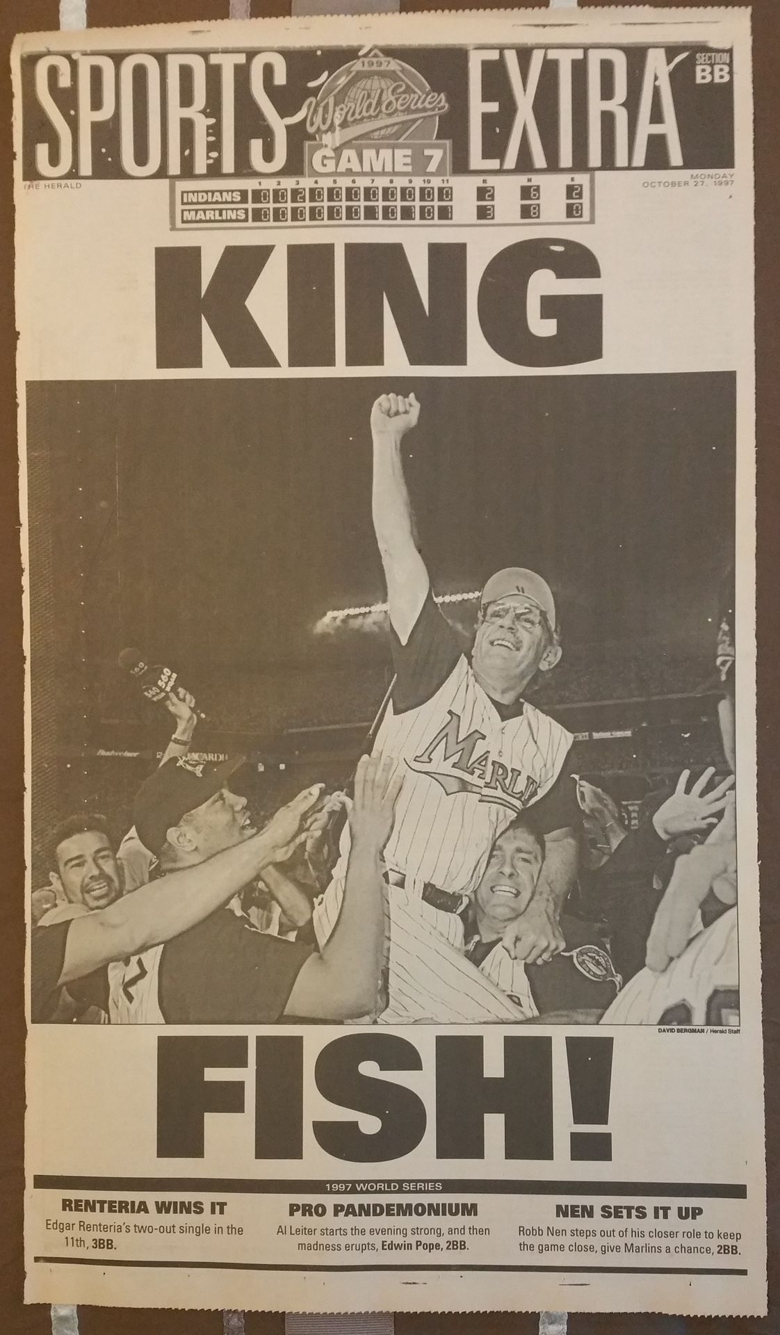 Marlins 1997 World Series Champions original newspaper page