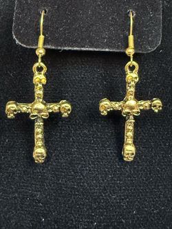 Halloween Gold Skull Cross Dangle Custom Earrings