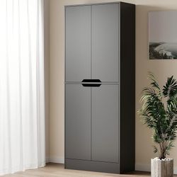 71" Tall Freestanding Kitchen Pantry wood Storage Cabinet, 4 Doors Freestanding Cupboard with Adjustable Shelves, Kitchen Hutch for Kitchen, Dining Ro