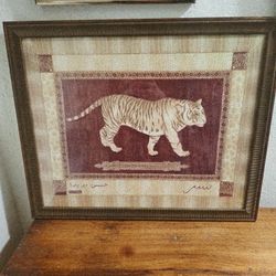 Richard A. Henson Tiger Print Framed Middle Eastern Writing