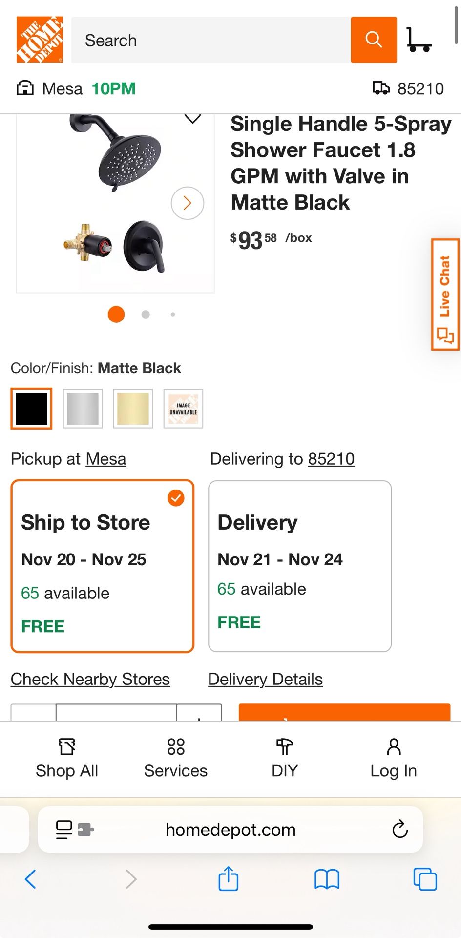 Aleasha Single Handle 5-Spray Shower Faucet 1.8 GPM with Valve in Matte Black