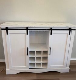 White Bar Cabinet with Sliding Barn Doors