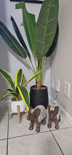 Faux Tropical Plant & Planter Set