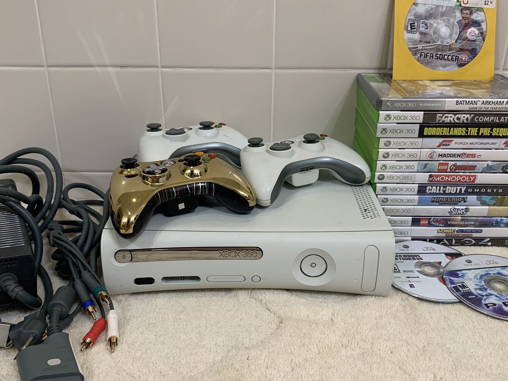 Xbox 360 With 17 Games, 3 Controllers