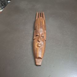 Exquisite African Folk Art Hand Carved Solid Hardwood Tribal Mask, A Unique Sculpture 12.75 X 2.5