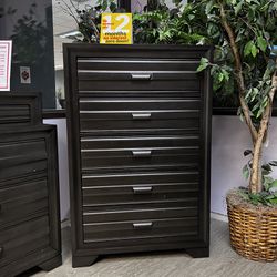 Dark Grey Tall Dresser / Chest of Drawers - Cottage