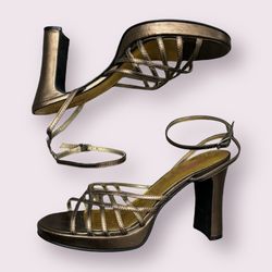 SEVENTEEN Vintage Y2K 90s Brown Ankle Strappy Chunky Block Heel Formal Sandals