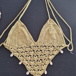 Beautiful Hand Made Crochet Halter Top With Shells 