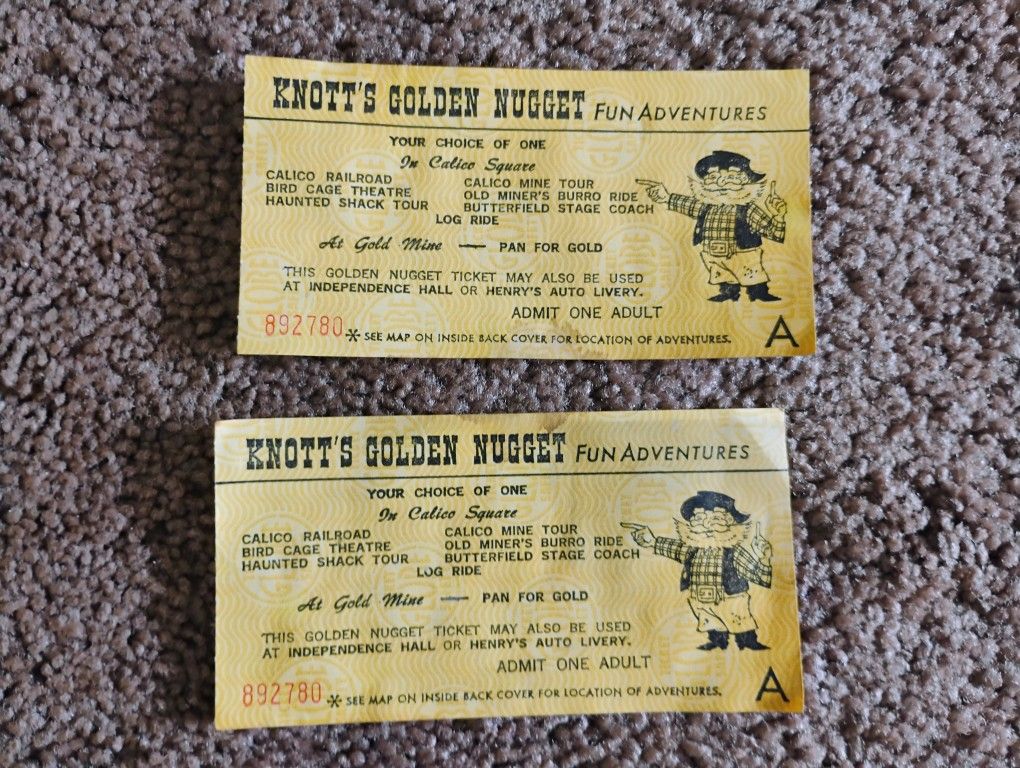 Knotts Tickets From  1972.