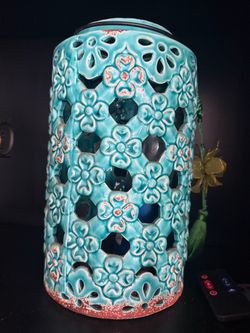 Turquoise Ceramic Floral Cutout Lantern