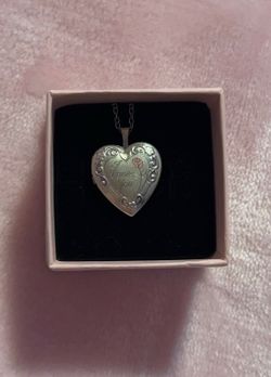 sterling silver heart locket with baby pink rose and quote “ I love you”