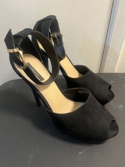 Black Gold Buckle Heels