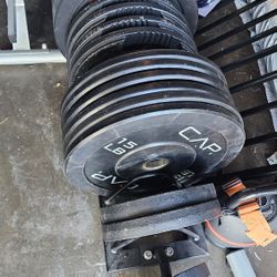 CAP Bumper Weight Plates 390lbs with Barbell & Rack Organizer