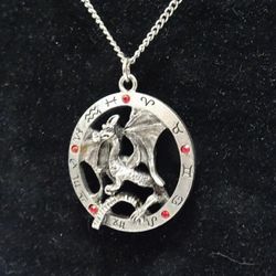 VTG JPI 2000 Signed Flying Dragon Silver Toned Metal Pendant Necklace Jewelry
