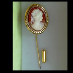 Vintage Victorian Style Red Cameo Stick Pin Unisex Fashion Jewelry