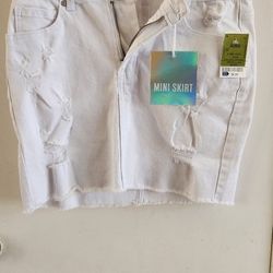 White Razor Cut Denim Jean Skirt