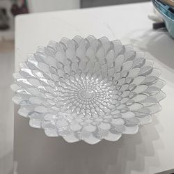 Modern Silver Textured Glass Lotus Bowl 16"
