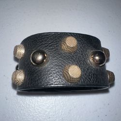 Black Leather Studded Cuff Bracelet – Gold Hardware
