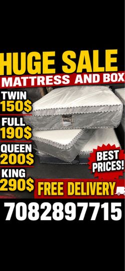 Huge sale for Mattress And Box Twin size #mattress and box 150.$ full 190$ Queen 200$ king 290$. free delivery free set up 708….289…7715… cash or Zell