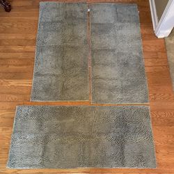 SALE: $20. Set Of 3 Shag Bath Rug Runner – Seafoam Blue Green – Brand New