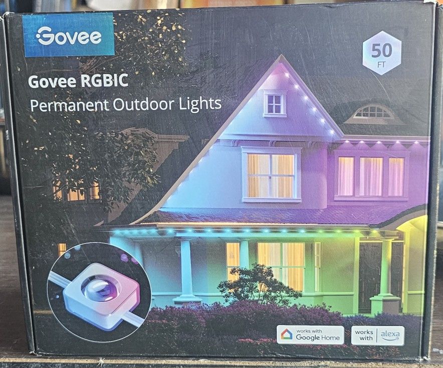 Govee Permanent Outdoor Lights, 50ft RGBIC Outdoor Lights with 36 LED Lights, IP67 Waterproof, 100 Scene Modes with 40lm White for Outdoor Decoratio