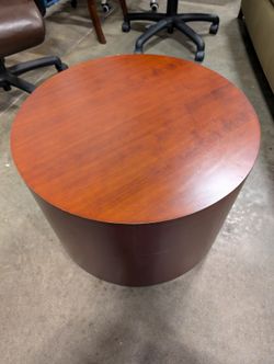 Modern Cylindrical Wood Side Table in Rich Red Finish