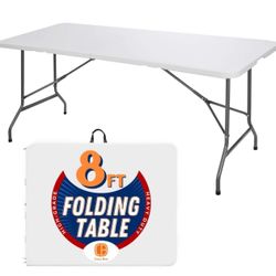 8FT Folding Table Indoor Outdoor Heavy Duty Portable Folding Plastic Dining Table w/Handle, Lock for Picnic, Party, Camping - White (4ft, 6ft, 8ft) (8