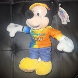 MICKEY MOUSE PLUSH FIGURE COSTUME 2002 DISNEYLAND RESORT TIE DYE CAP SHIRT DISCO