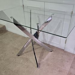 Brand New Tempered Glass Dining Table With Chromed Legs 