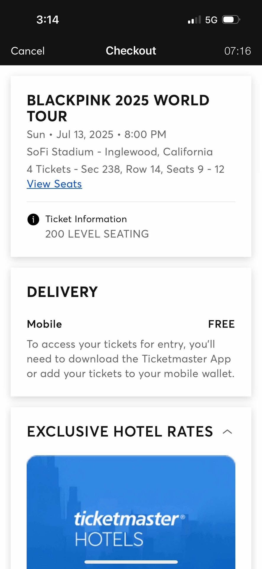 4x Blackpink 7/13 Sunday Ticket at Sofi Stadium