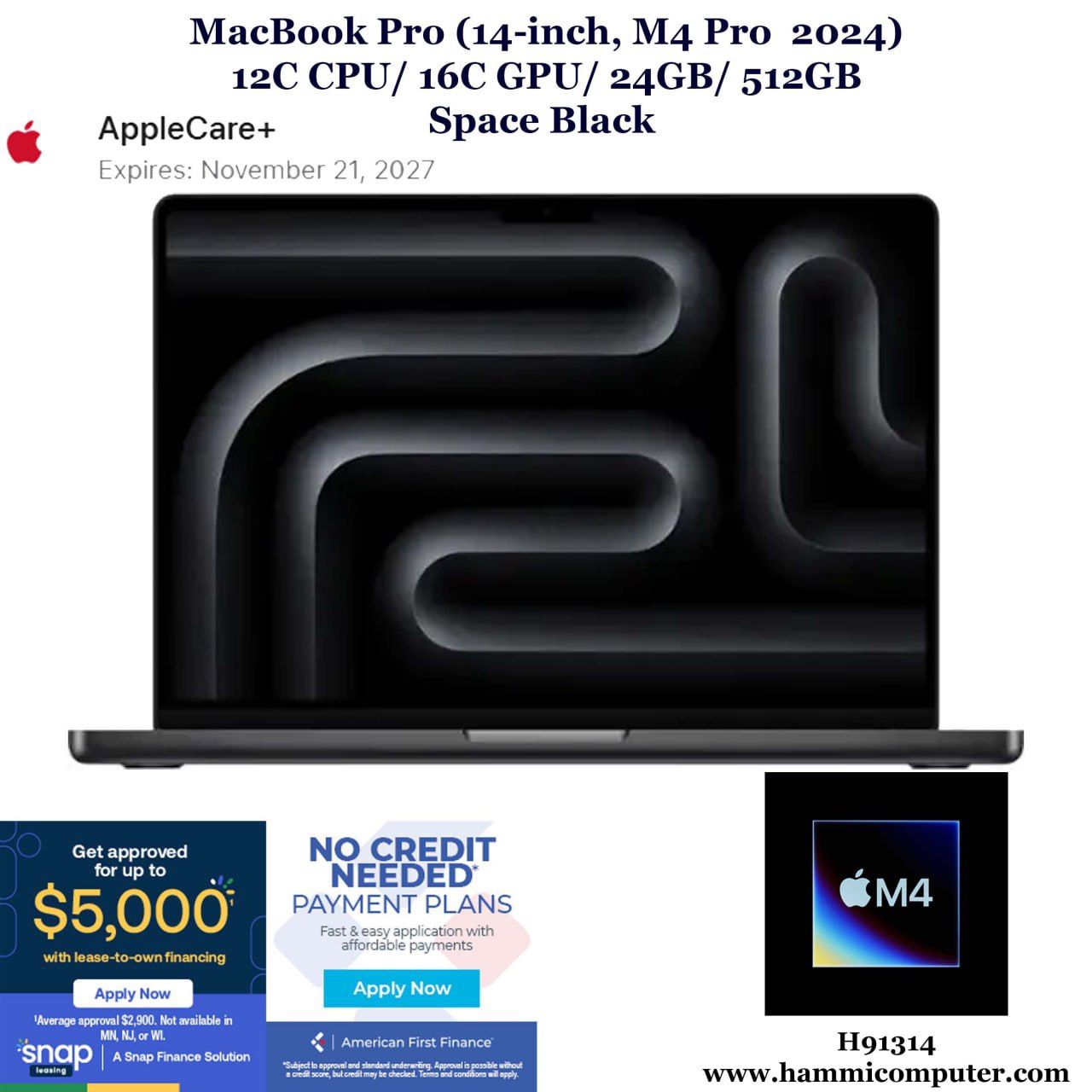 MacBook Pro (14-inch, M4 Pro 2024) 12C CPU/ 16C GPU/ 24GB/ 512GB "H91314"