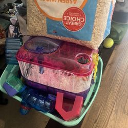 Big box of gerbil supplies/house, rolling ball, etc