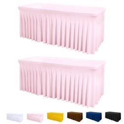ManMengJi Table Cover And Table Skirt One-Piece For Folding Tables, 6FT Spandex Fitted Tablecloth With Ruffles Skirt For Weddings, Banquets, Parties,