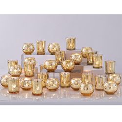 48PCS Assorted Gold Votive Candle Holders Bluk, Gold Wedding Decorations, Mercury Glass Candle Holder for Tea Lights, Christmas Party Diwali Centerpie