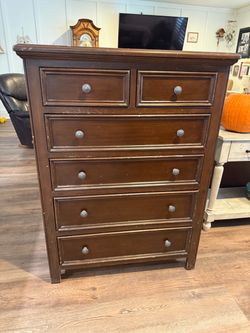 Tall Dark Brown Wood Chest of Drawers