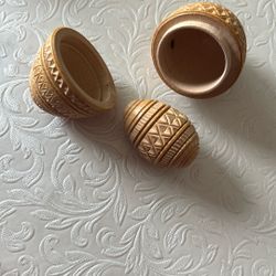 Carved Wooden Egg With A Smaller One Inside 