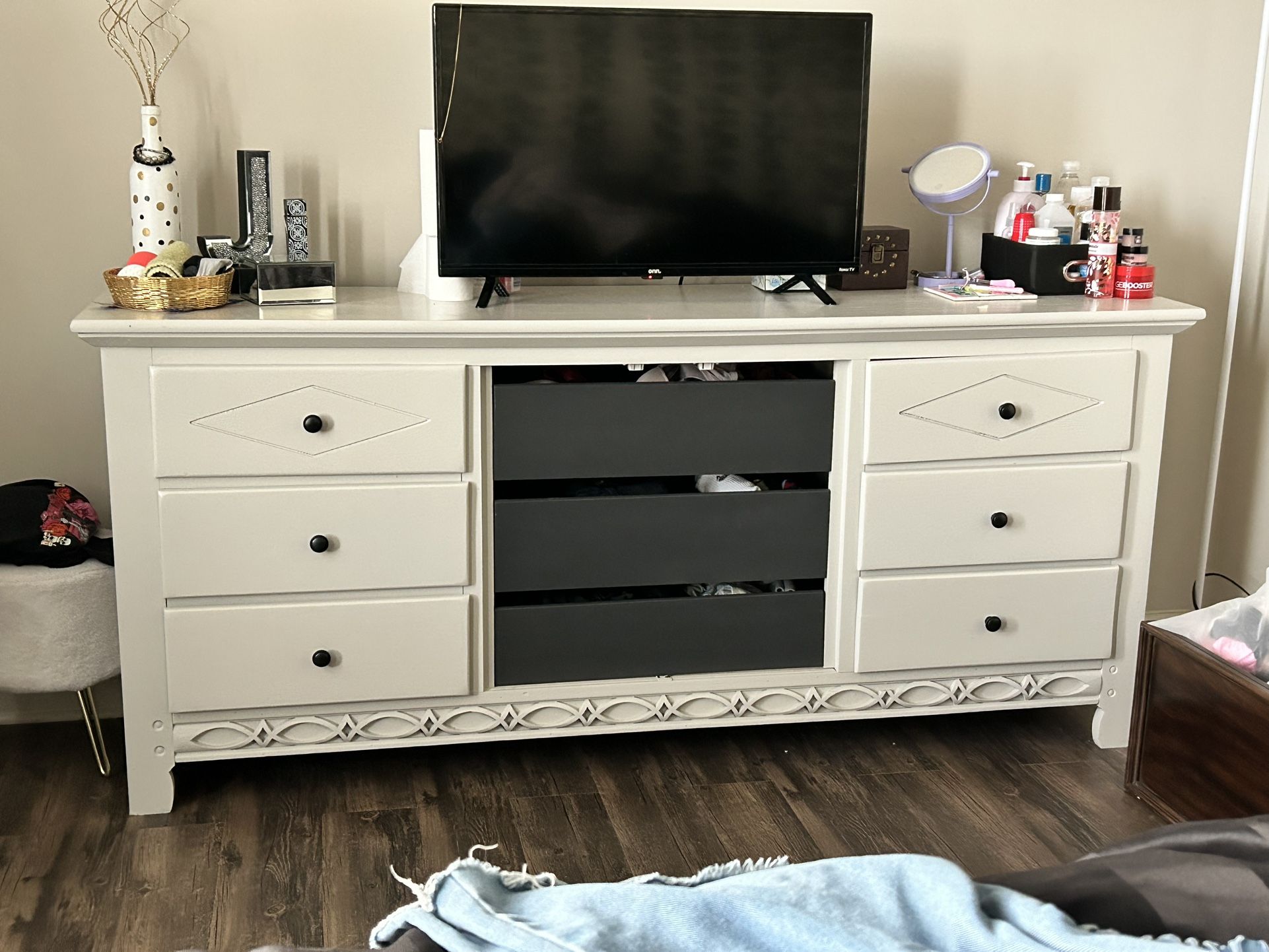 Wooden White And Dark Grey Dresser