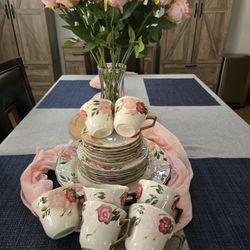🌸 Timeless Elegance: Vintage Cameo Florals Cherry Blossom China Set – 40 Pieces $225