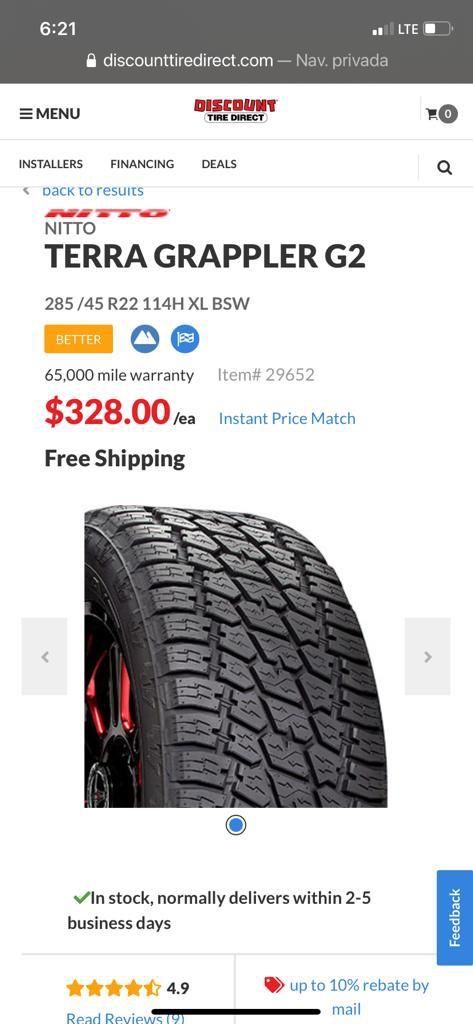 Tire Nitto terra Grappler G2 . 285/45R22 XL 114H