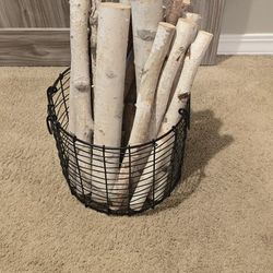 Birch Logs And Wire Basket